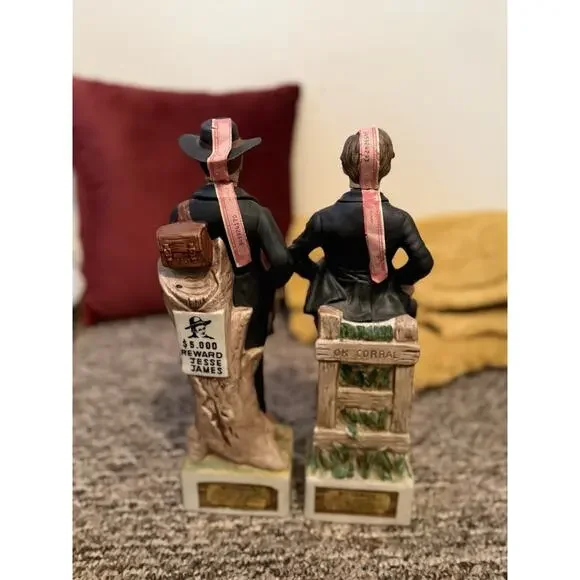 Vintage McCormick Whiskey Decanter Lot Jesse James Wyatt Earp Western Empty